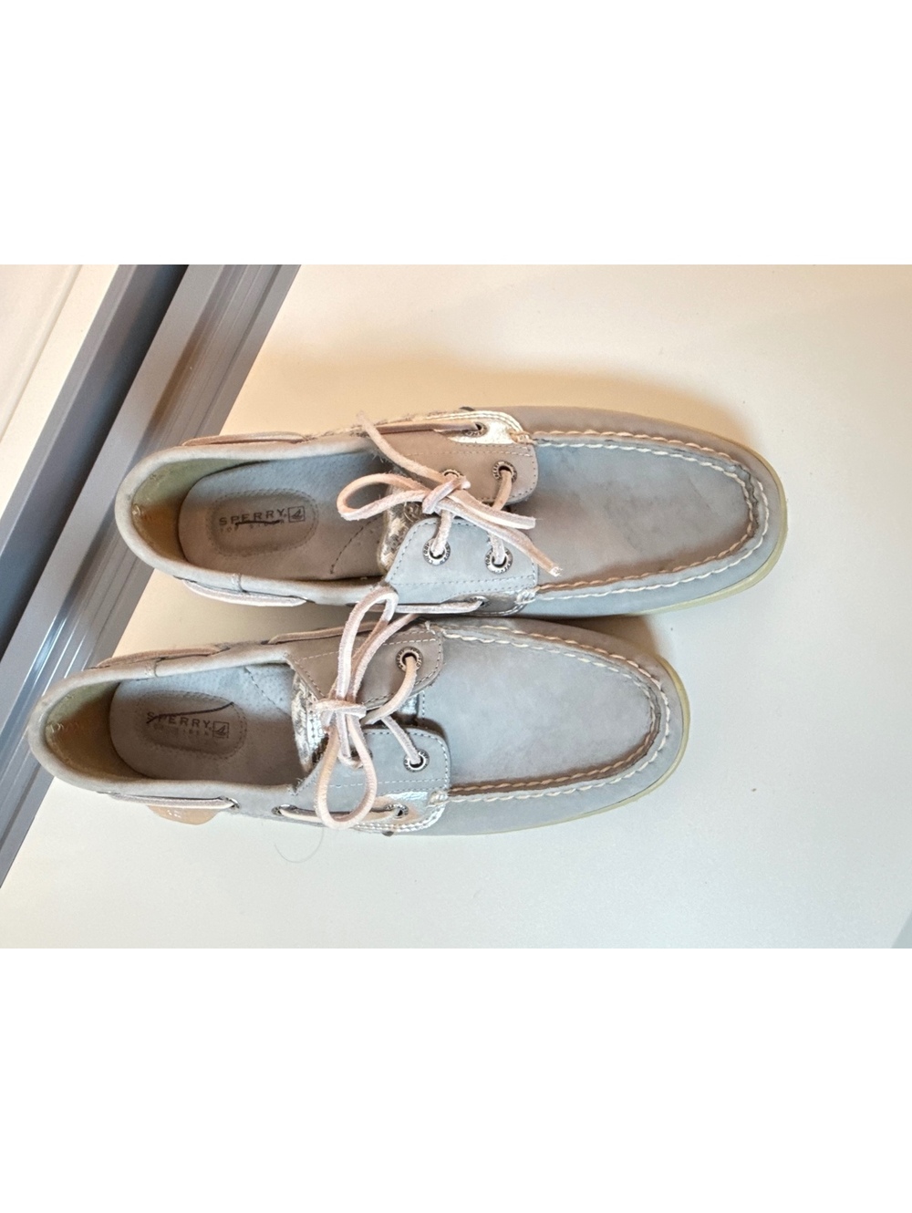Sperry Top-Sider Women's Boat Shoes Size 8 Light Gray with Houndstooth Detail